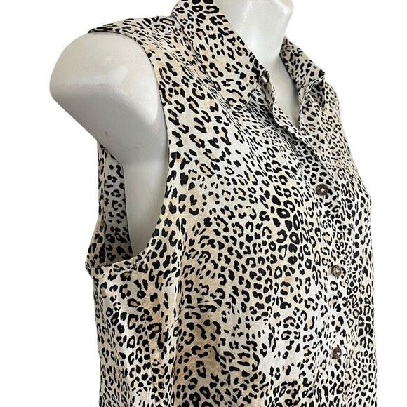 Chicos No Iron Womens Leopard Button Up Sleeveless Top 100% Linen Top 0 4 6 S - Picture 2 of 16